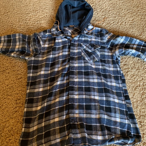 Long sleeve flannel button up w/hoodie - Picture 2 of 3